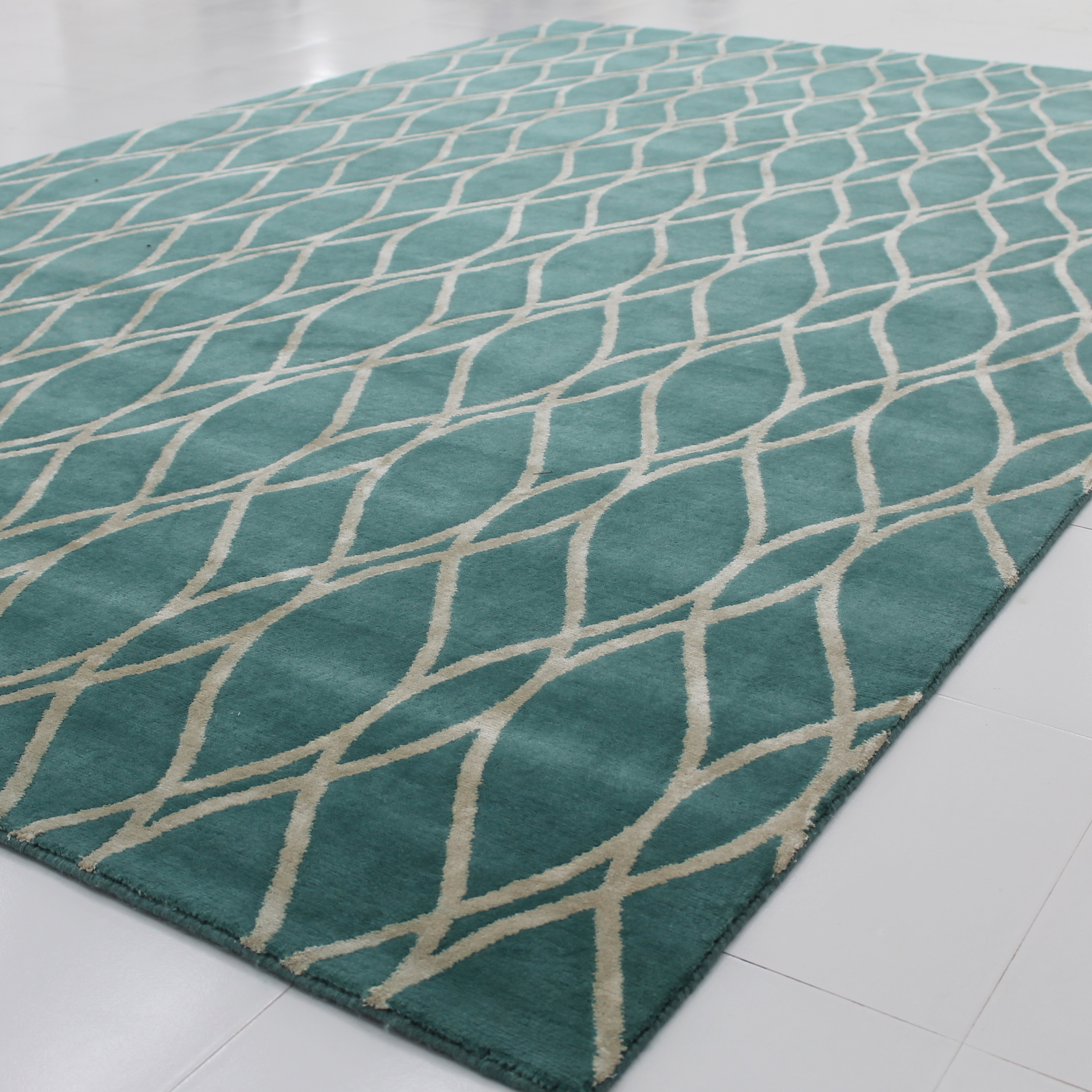 Tusca geometric aqua teal white silk wool classic design